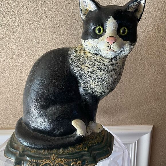 Cast Iron Black and White Cat Door Stopper Large Heavy Vintage Gorgeous! - Picture 1 of 15